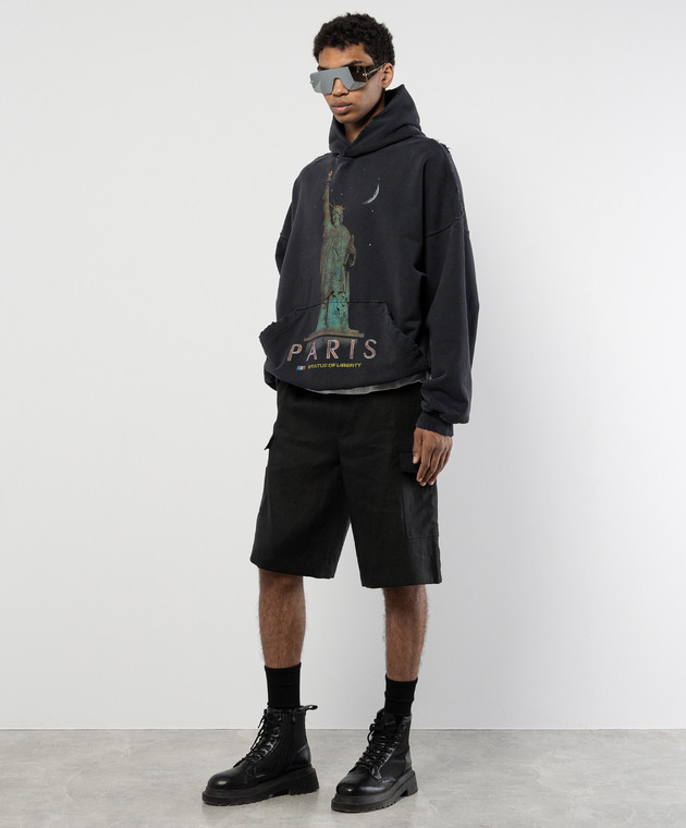Balenciaga Черное худи Paris Liberty с винтажным эффектом 739024TQVS1 изображение 2