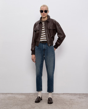 Brunello Cucinelli Коричневий светр з кашеміру в смужку M12205920P