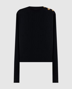 Balmain Чорний джемпер в рубчик з кашеміру та вовни FF0KD095KJ17