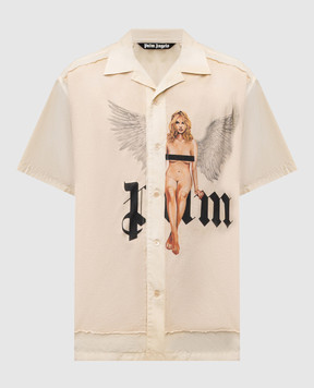 Palm Angels Бежевая рубашка Crystal Pin Up с принтом PMGG008S25FAB001