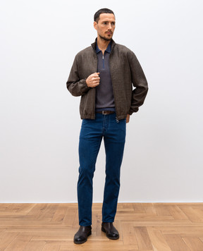 Bertolo Cashmere Синее поло с шелком в тканом узоре. 902330002421