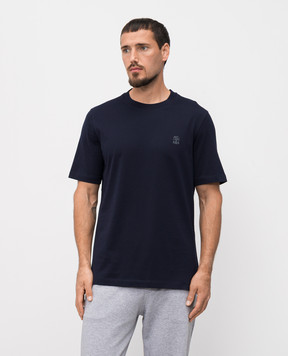 Brunello Cucinelli Голубая футболка с принтом логотип эмблемы M0B138440