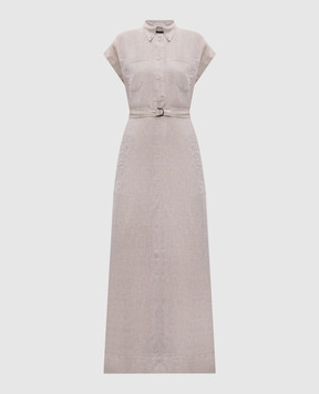 Brunello Cucinelli Бежевое платье макси из льна с цепочкой мониль MM633AHA92