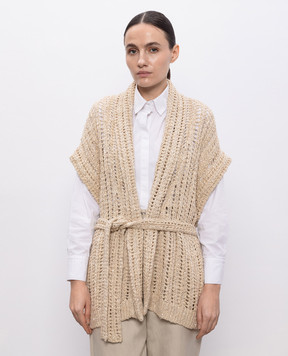 Brunello Cucinelli Бежевий ажурний кардиган з шовком і льоном MEA393106