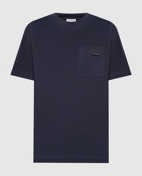 Brunello Cucinelli Синя футболка з ланцюжком моніль MPT81EC710