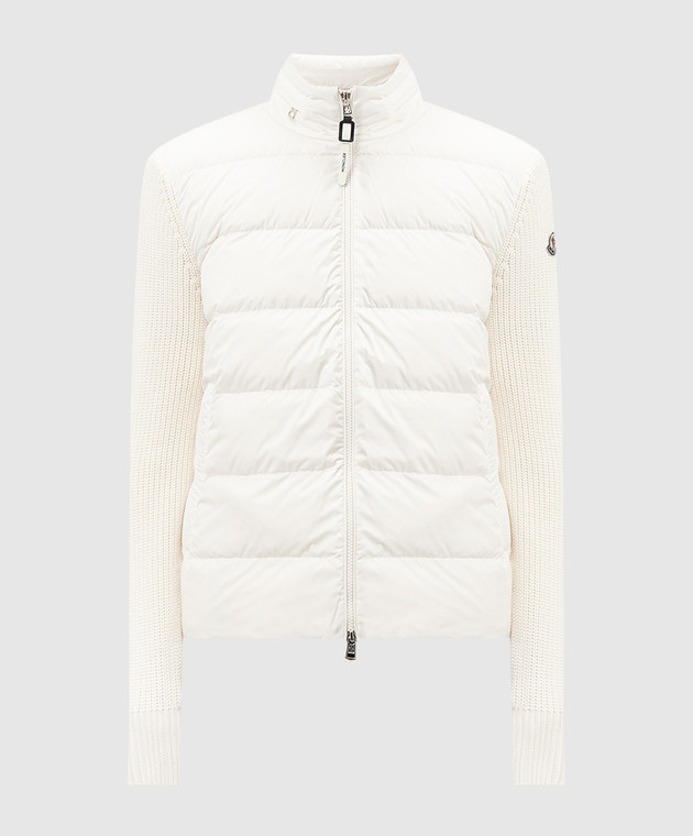 Moncler - Белая комбинированная пуховая куртка с логотипом