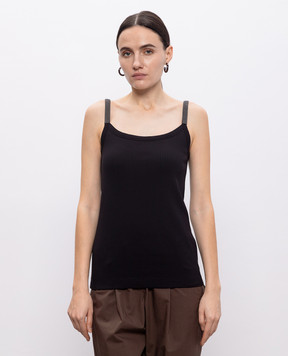 Brunello Cucinelli Чорний топ в рубчик з ланцюжком моніль ML171HE200