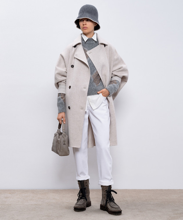 Brunello Cucinelli Бежевое двубортное пальто из кашемира с цепочкой мониль MD5589813 изображение 2