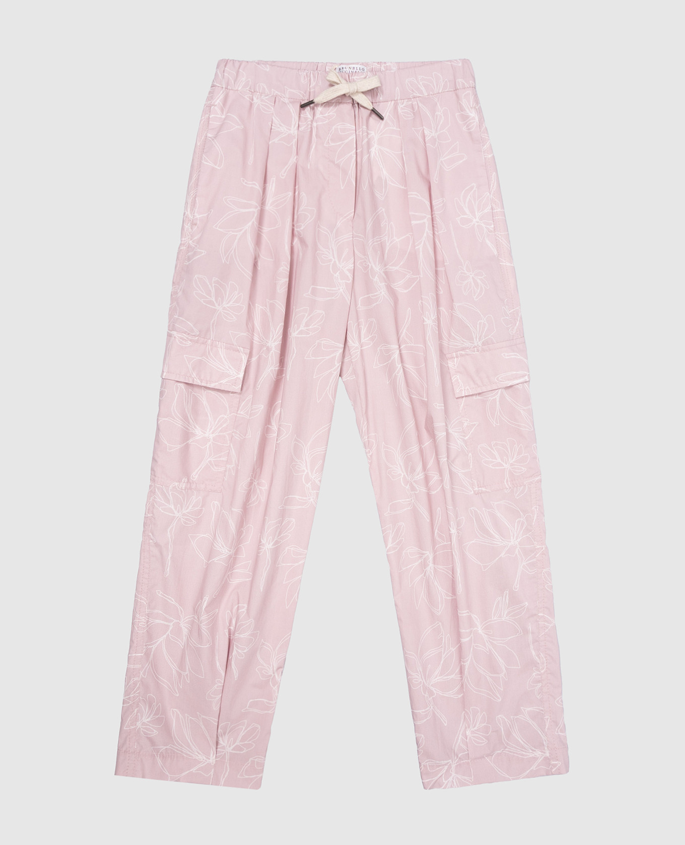 Детские розовые брюки-карго в цветочный принт с цепочкой мониль.