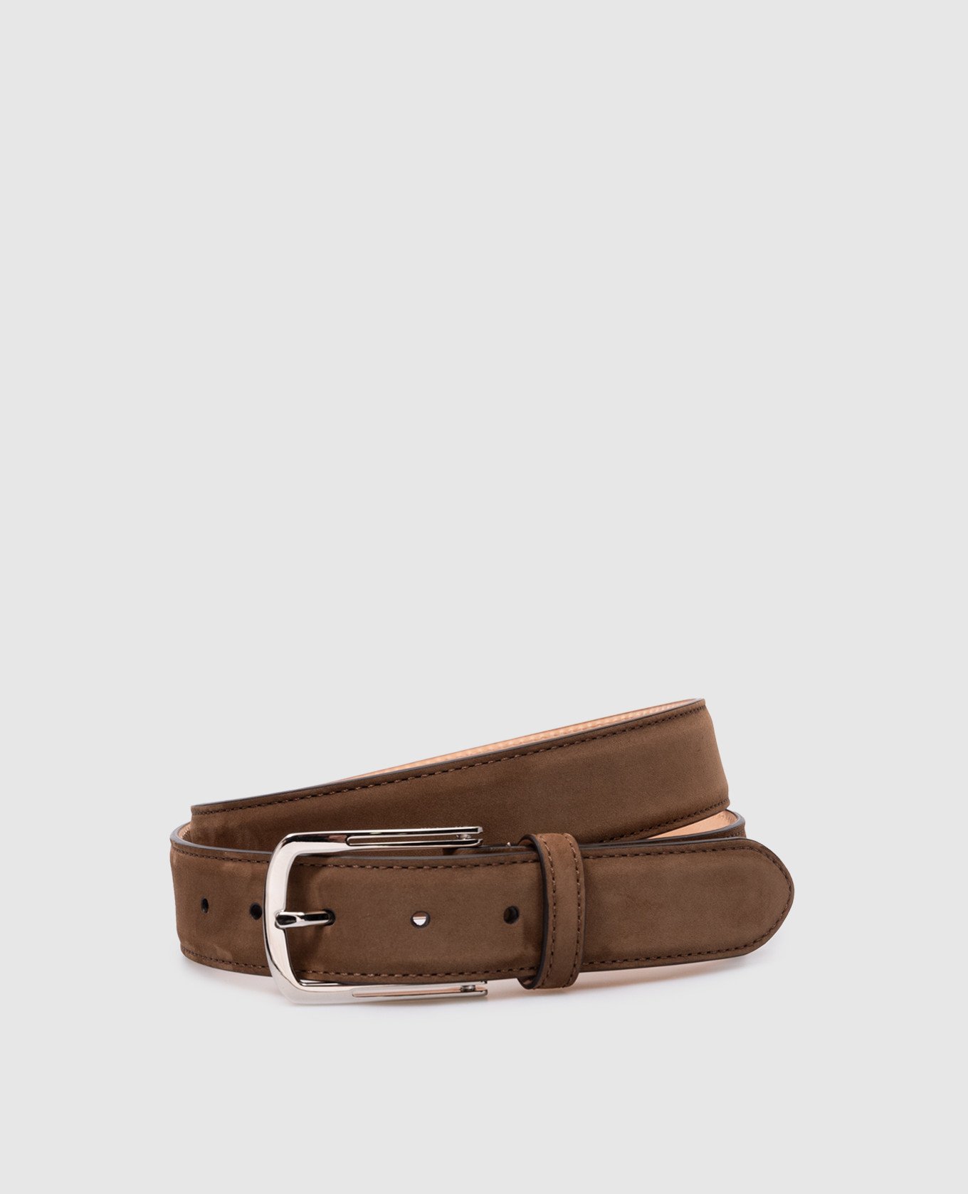 Brown suede belt with logo engraving