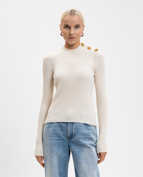 Balmain Білий джемпер в рубчик з кашеміру та вовни FF0KD095KJ17