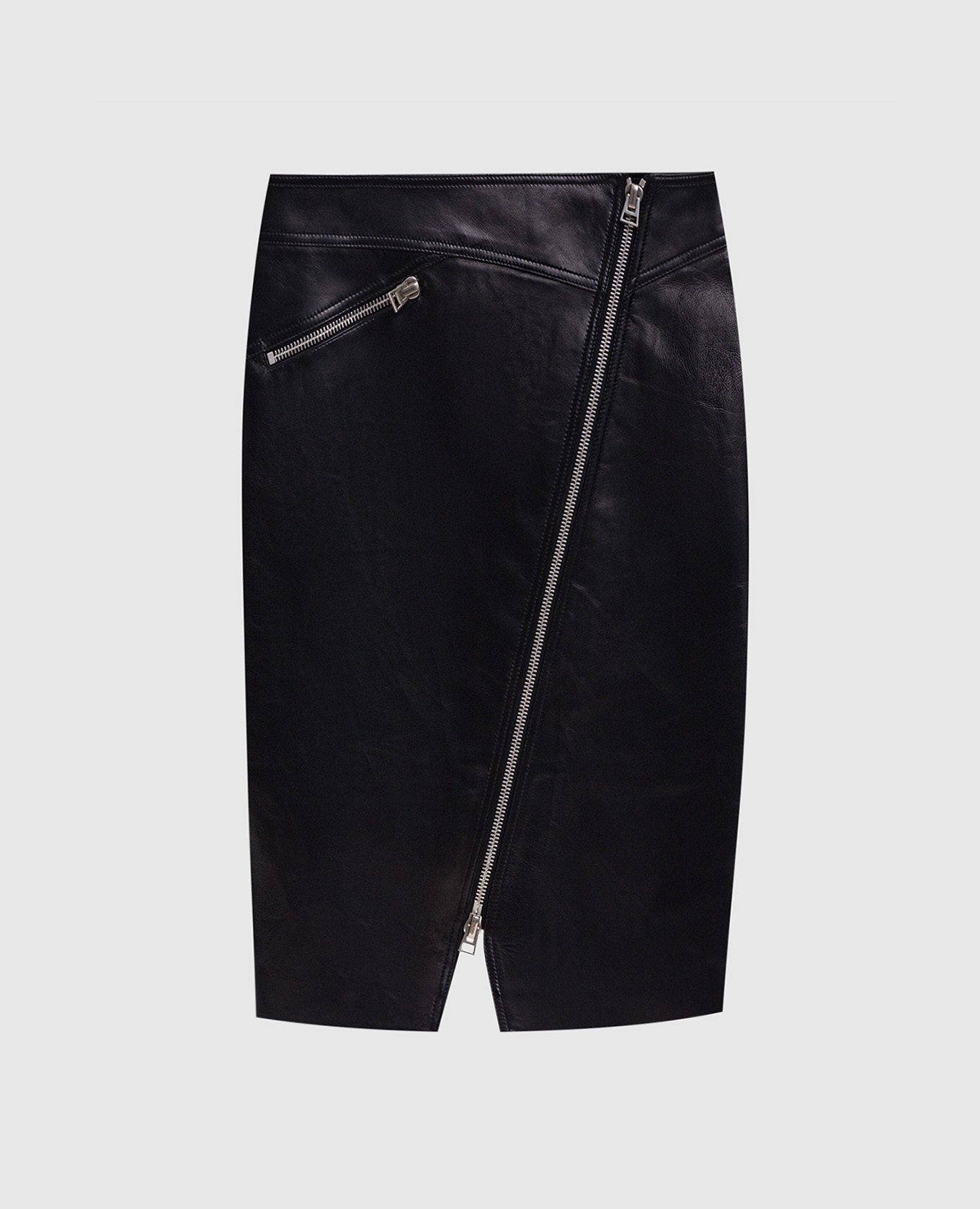 

Черная кожаная юбка-карандаш, Черный, Юбки-карандаш