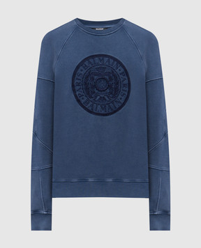 Balmain Синий свитшот с вышивкой Coin EH1JS007BC89