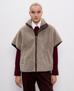 Brunello Cucinelli Серый жилет из овчины с цепочкой мониль MPMCM7733P