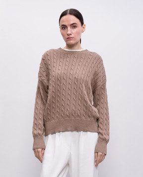 Brunello Cucinelli Коричневый джемпер в фактурный узор с пайетками MDV797410