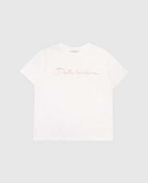 Dolce&Gabbana Детская белая футболка с вышивкой логотипа с пайетками L5JTNKG7O0Y36