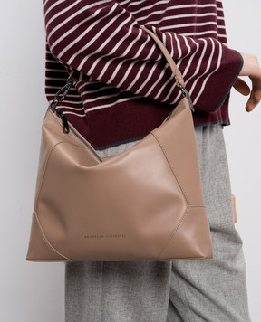 Brunello Cucinelli Бежева шкіряна сумка з логотипом MBTKD2738P