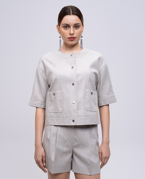 Max Mara Серый жакет AGILE с льном с люрексом. AGILE