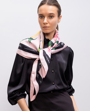 Dolce&Gabbana Розовый платок из шелка в принт пионы и розы. FN090RGDCUI