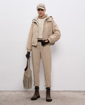 Brunello Cucinelli Бежева пухова куртка з ланцюжком моніль MG5017835P