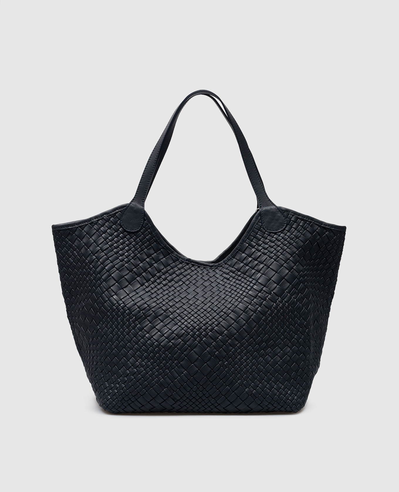 Blue leather woven tote bag