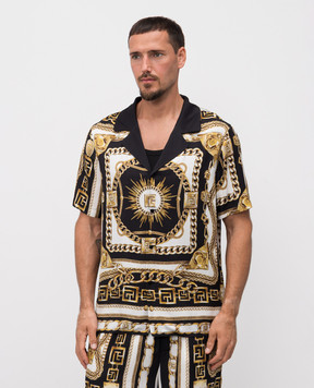 Balmain Черная рубашка в брендовый принт FH1HN150VI41