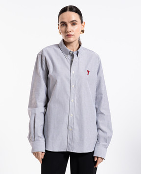 Ami Paris Сорочка в смужку з контрастною вишивкою емблеми Ami de Coeur BFUSH063CO0087w