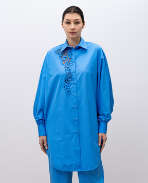 Ermanno Scervino Синяя удлиненная блуза с вышивкой ришелье D462K385BQP