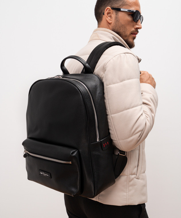 Kiton Черный кожаный рюкзак с логотипом патча UBA0021N01120 изображение 2