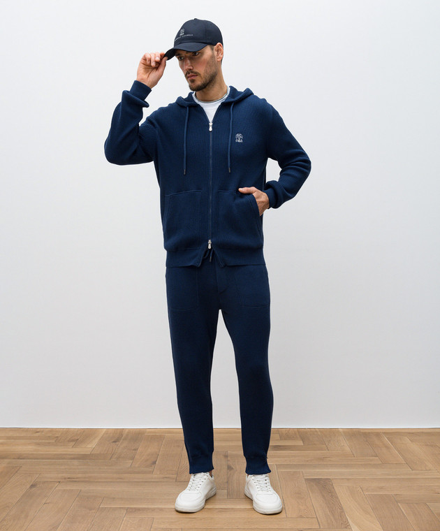 Brunello Cucinelli Синя спортивна куртка в рубчик з вишивкою емблеми логотипа M29200416G зображення 2