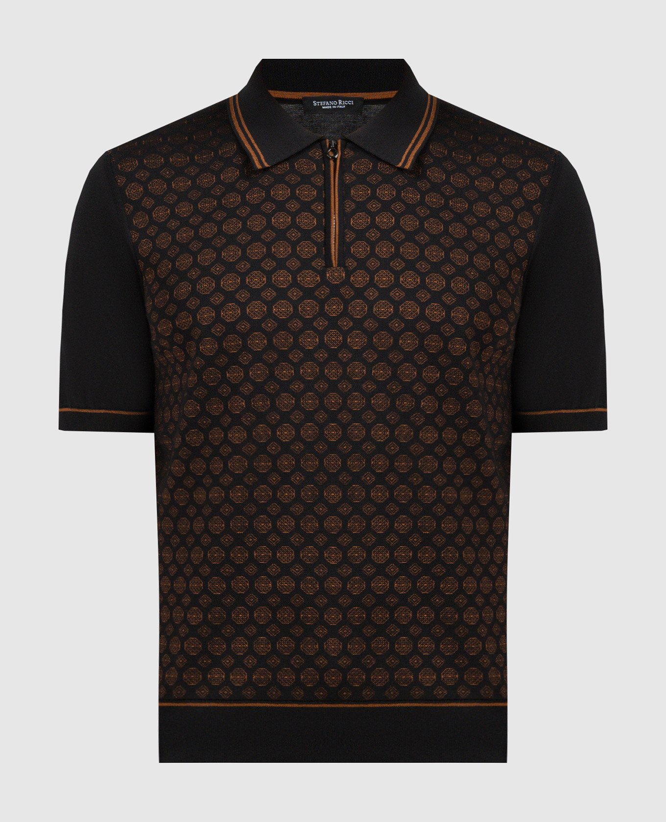 Black polo with patterned silk