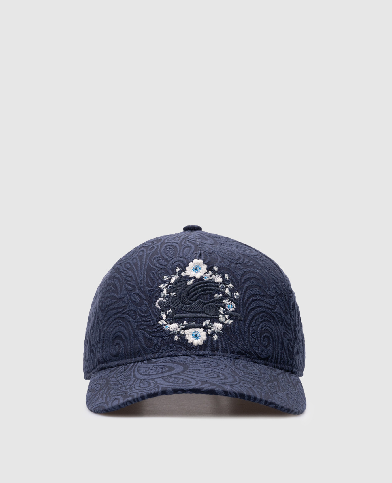 Blue paisley cap with floral logo embroidery