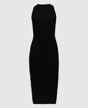 Balmain Черное платье миди с фигурными вырезами EF0RI055KI42