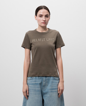 Helmut Lang Футболка кольору хакі з вишивкою логотипа O06HW505