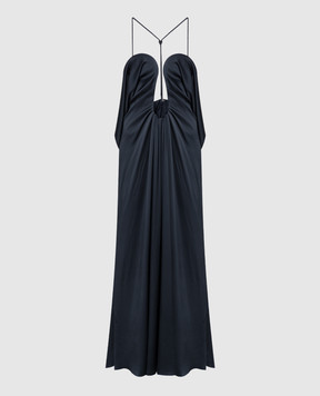 Victoria Beckham Синее платье макси с фигурными вырезами 1224WDR005612A