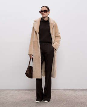 Babe Pay Pls Бежевая двусторонняя дубленка 2231ELONGMERINO