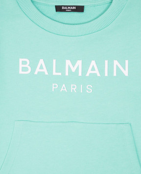 Balmain Детский зеленый укороченный свитшот с фактурным логотипом BW4A70Z0081410