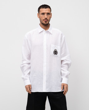 Dolce&Gabbana Біла сорочка з льону з геральдичною аплікацією G5MS2ZFU4IK