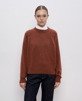 Brunello Cucinelli Коричневий джемпер з кашеміру та шовку в паєтки M73539930