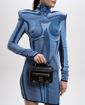 Balmain Черная кожаная сумка с монограммой логотипа EN1BH952LSLX