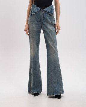 Alexander McQueen Сині джинси кльош Stone Washed з асиметричним верхом 813252QMACV