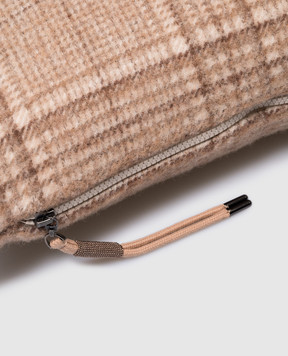 Brunello Cucinelli Коричневая подушка из шерсти в клетку с цепочкой мониль MLD5570101