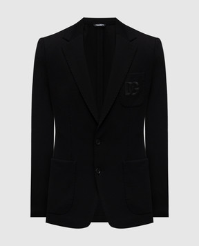 Dolce&Gabbana Чорний блейзер з вишивкою монограми логотипа DG G2PT9ZFUGP0