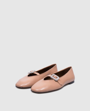 Giuseppe Zanotti Бежевые кожаные балетки Amanda с кристаллами E560012
