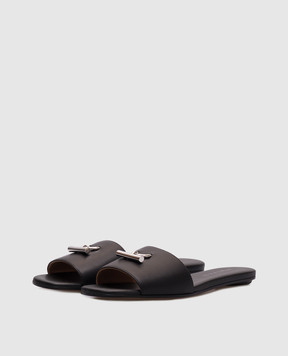 Alexander McQueen Черные кожаные шлепанцы T-Bar 817471WIACT