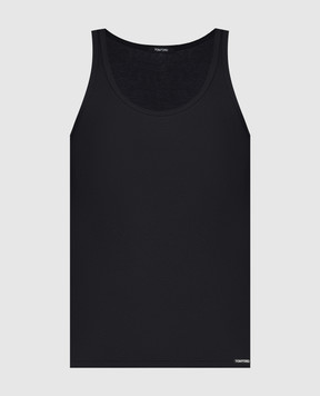 Tom Ford Чорна майка в рубчик з нашивкою логотипа T4D101210