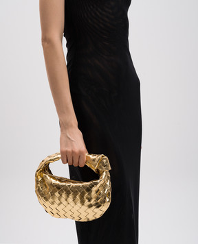 Bottega Veneta Золотая кожаная сумка Mini Jodie с плетением 651876V4P10