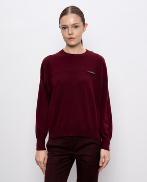 Brunello Cucinelli Бордовий джемпер з кашеміру з ланцюжком моніль M12212600P