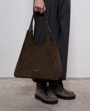 Gianni Chiarini Замшева сумка-тоут Dua кольору хакі з логотипом BS9780CMPL