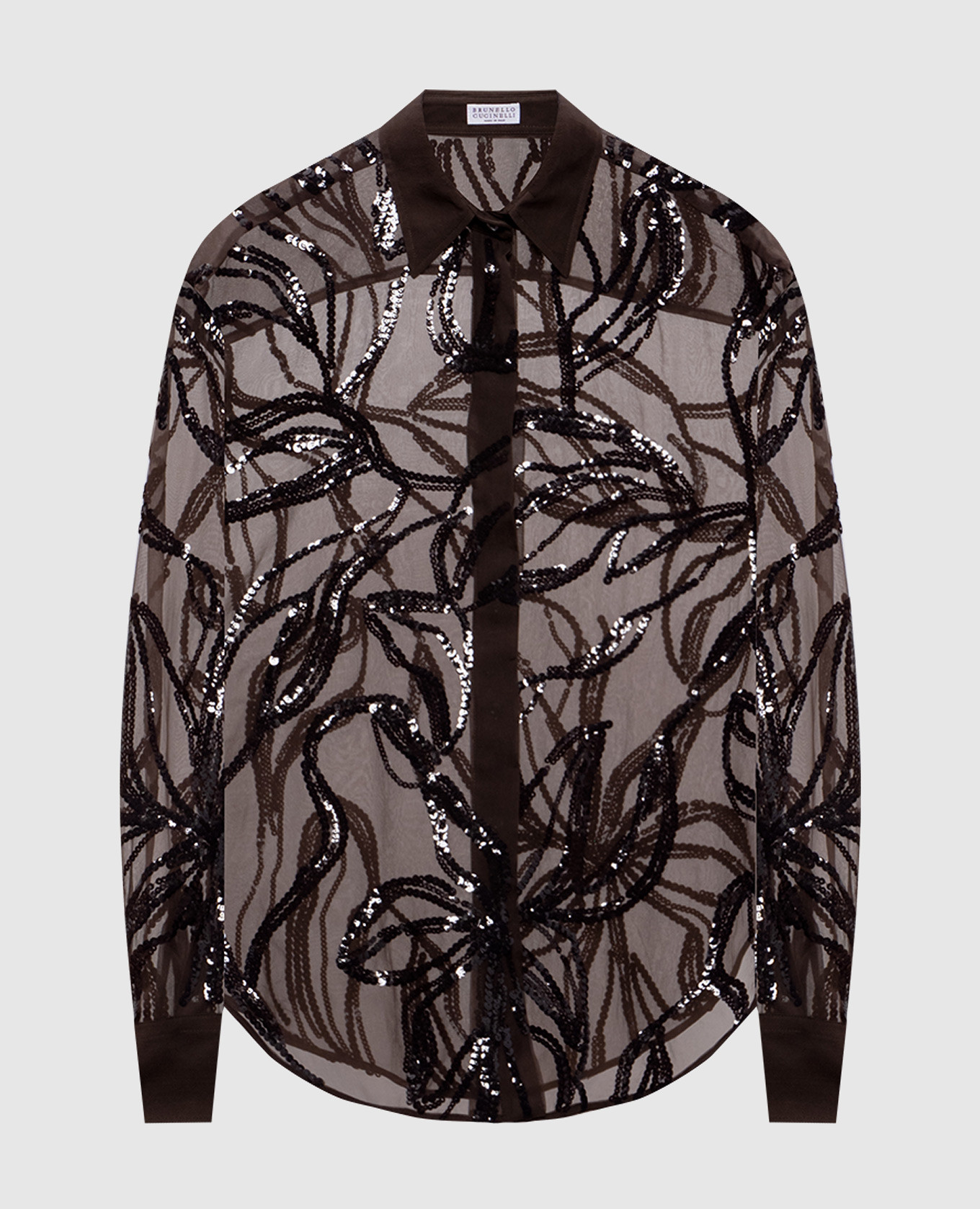 

Коричневая блуза из шелка с пайетками, Коричневый, Блузы